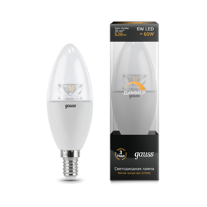Лампа Gauss LED Candle-dim Crystal Clear E14 6W 2700K диммируемая 1/10/50