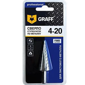 Сверло GRAFF ступенчатое по металлу GMSD420 (4-20 мм, Р6М5, блистер)
