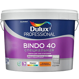 Краска Dulux Professional Bindo 40 для стен и потолков латексная специальная полуглянцевая база BW 9л