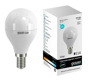 Лампа Gauss LED Elementary Clobe 6W E14 4100K 