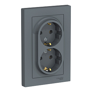 Розетка Schneider Electric ATLASDESIGN двухместная с рамкой, скрытый монтаж, с заземлением, винтовые клеммы, грифель