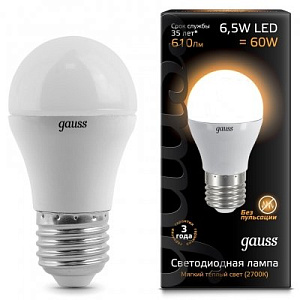 Лампа Gauss LED Globe E27 6.5W 2700К