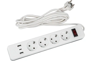 Сетевой фильтр Uniel S-GSR4-3 U2C1 WHITE/GREY UL-00012108 4 гнезда, 2USB+ 1TYPE С, 2500Вт 3м