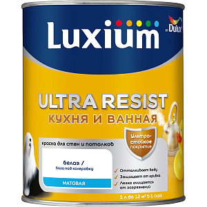 Краска Luxium (Dulux) Ultra Resist Кухня и Ванная матовая база BW 1 л