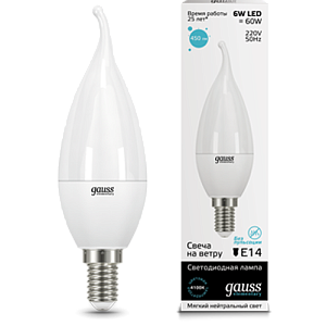 Лампа Gauss LED Elementary Candle Tailed 6W E14 4100K