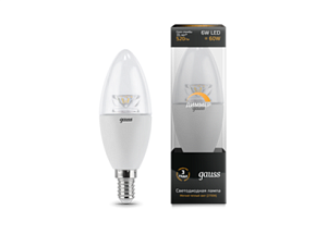 Лампа Gauss LED Candle-dim Crystal Clear E14 6W 4100K диммируемая 1/10/50