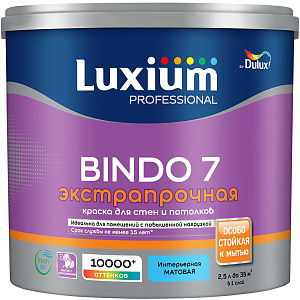 Краска Luxium Professional Bindo 7 для стен и потолков экстрапрочная матовая база BС 2,25л
