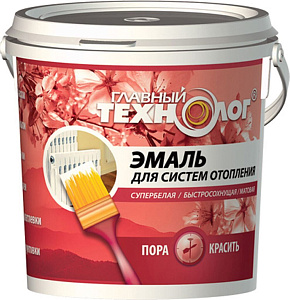 Эмаль Главный Технолог акриловая для систем отопления, полуматовая, супербелая, 0.5 кг