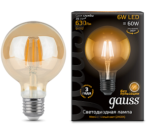 Лампа Gauss LED Filament G95 E27 6W Golden 2400K