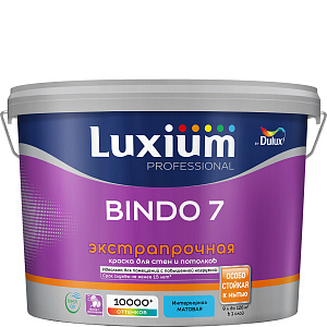Краска Luxium Professional Bindo 7 для стен и потолков латексная матовая база BW 9л