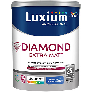 Краска Luxium Professional Diamond Extra Matt для стен и потолков матовая база BW 4,5л