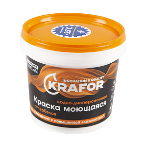 Краска Krafor водно-дисперсионная интерьерная моющаяся латексная супербелая 1,5 кг