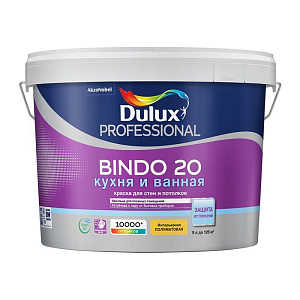 Краска Dulux Bindo 20 для кухни и ванной латексная полуматовая BW Professional 9л