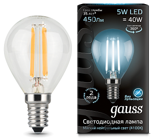Лампа Gauss LED Filament Globe E14 5W 4100K