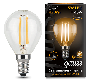Лампа Gauss LED Filament Globe E14 5W 2700K