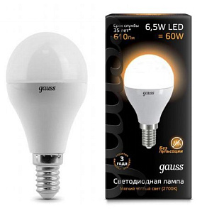 Лампа Gauss LED Globe E14 6.5W 2700К