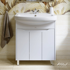 Комплект ALAVANN тумба "Crystal 75" белая + умывальник Best 75