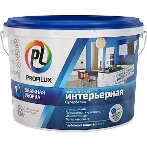 Краска ProfiLux PL- 10L влагостойкая латексная для стен и потолков глубокоматовая белая 7кг