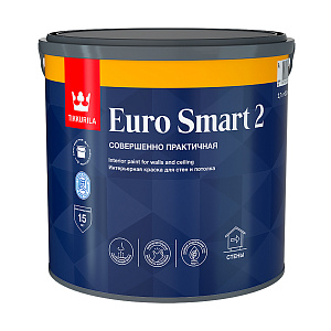 Краска Tikkurila Euro Smart-2 (Евро-2) моющаяся для стен и потолков 9 л