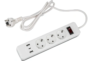 Сетевой фильтр Uniel S-GSR3-1,5 U2C1 WHITE/GREY UL-00012107 3 гнезда, 2USB+ 1TYPE С, 2500Вт 1,5м