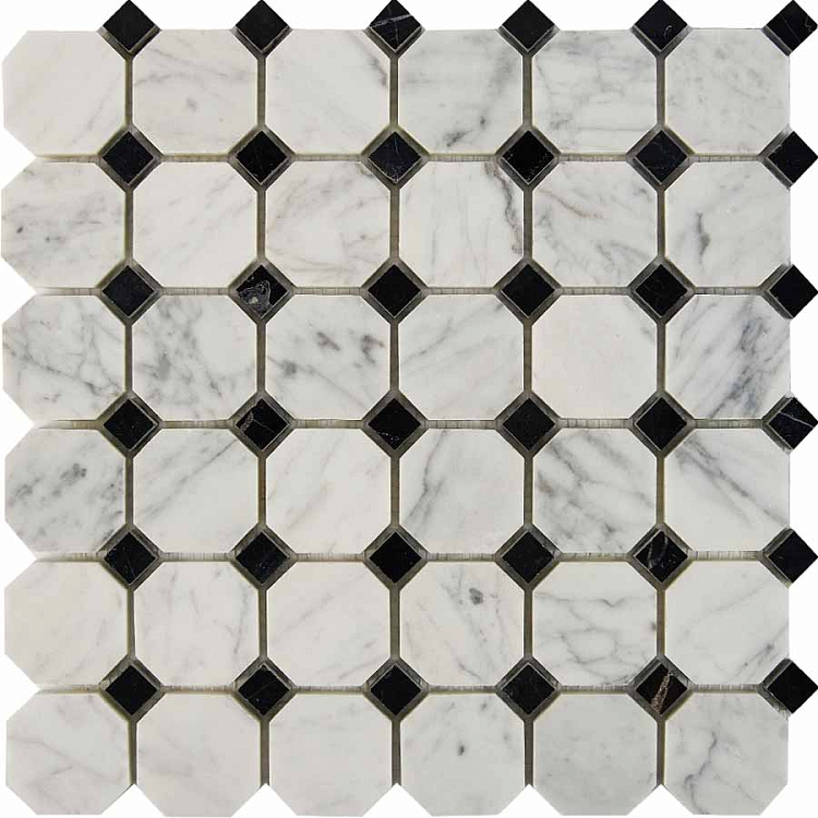 Мозаика Pixel mosaic PIX209 Bianca Carrara, Nero Marquina
