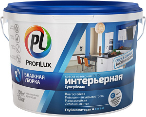 Краска ProfiLux PL- 10L влагостойкая латексная для стен и потолков глубокоматовая белая 3кг