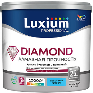 Краска Luxium Professional Diamond Matt для стен и потолков матовая база BW 2,5л